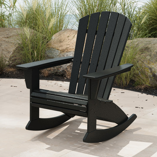 POLYWOOD Nautical Black Plastic Frame Rocking Chair with Slat Seat