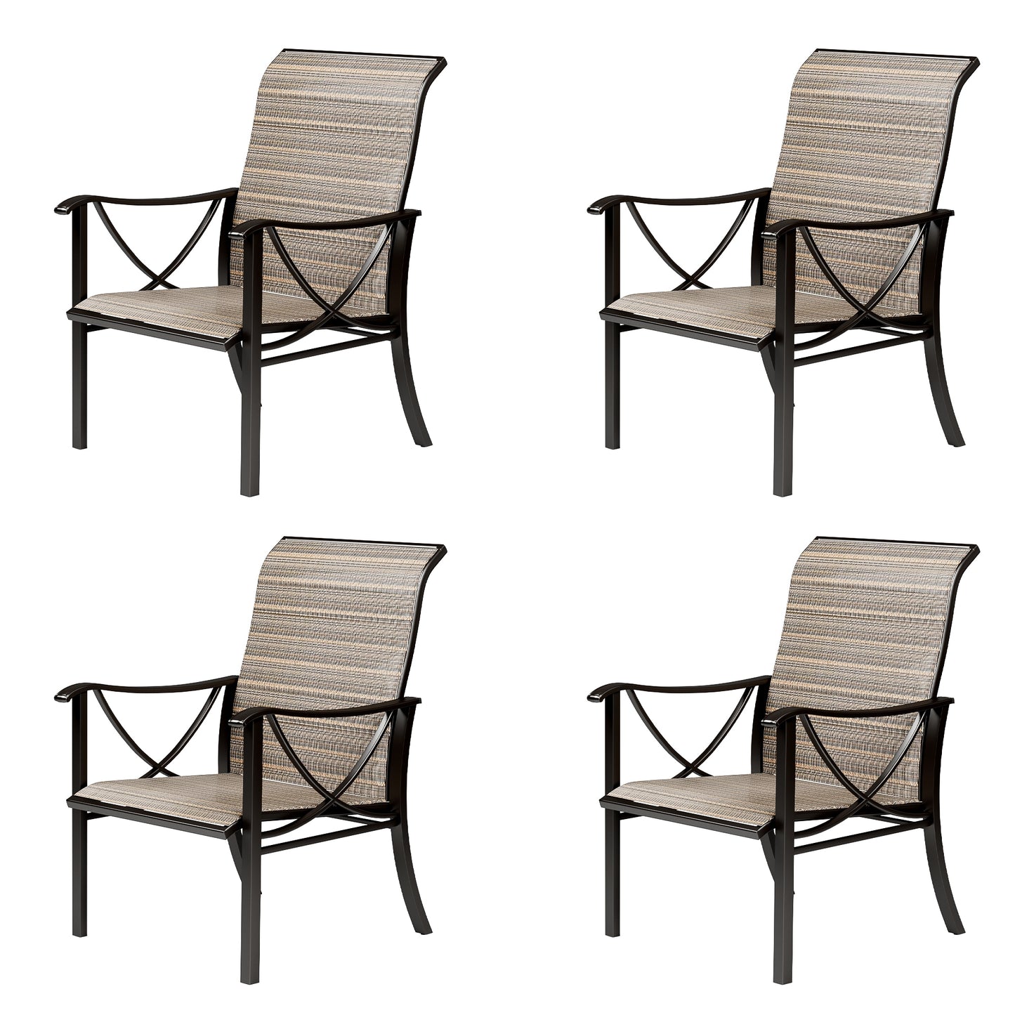 ALAULM Textilene Dining Chairs Set of 4 Stackable Black Aluminum Frame Stationary Dining Chair with Brown Solid Seat