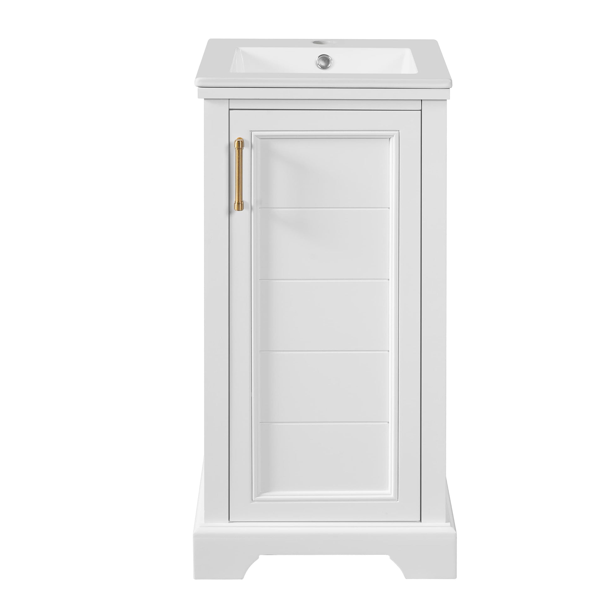 Vynxaria  16 Inch French Style White Bathroom Vanity Integrated Ceramic Sink Soft Closing Door Adjustable Shelf Waterproof MDF