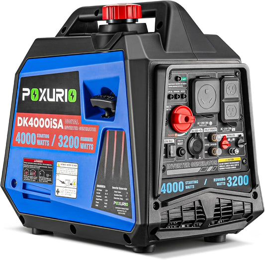 POXURIO  Inverter Generator 4000W 120V Blue Gas Powered Super Quiet Remote Electric Start RV Ready EPA Certified for RV Camping Home Use