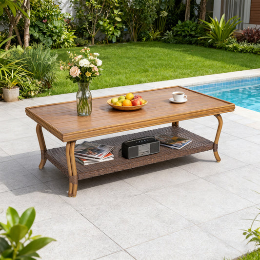 PEAK HOME FURNISHINGS Patio Table Rectangle Outdoor Coffee Table 24.5-in W x 47.25-in L