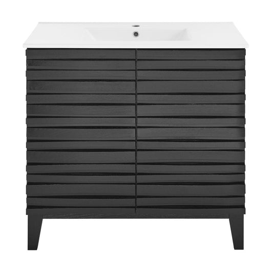 Swiss Madison Cascade 30 Freestanding Bathroom Vanity in Black Oak with Sink Top