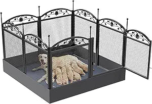 BingoPaw Dog Playpen Indoor: 8 Panels 32â€ Tall Metal Pet Pen Puppy Whelping Box with Waterproof Bottom - Outdoor Doggy Run Fence with Door for Small Medium Large Dogs