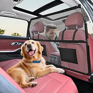 Dog Barrier for SUV, 50" Dog Car Barrier Behind Front Seat, Escape-Proof Back Seat Divider & Cargo Area Gate, Durable Dog Net for Car, Safety Mesh Pet Restraint