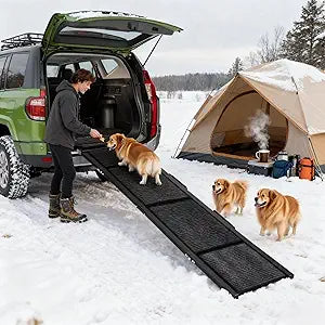 GarveeLife Dog Ramp for Car, 71''x 17'' Extra Long Folding Dog Ramp, Pet Ramp for Large Dogs with Non-Slip Rug Surface, Portable Pet Steps Up to 250LBS, Outdoor Dog Ramps for Car