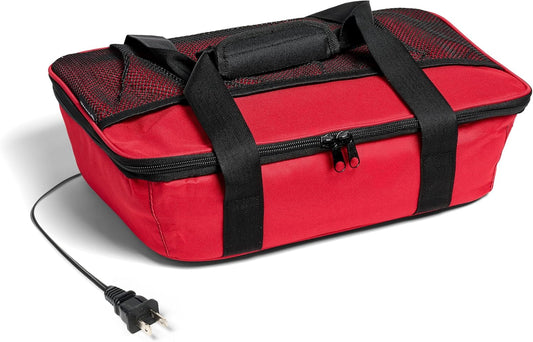 HOTLOGIC Max Large Portable Electric Food Heater W/Glass - Innovative Food Warmer and Heated Lunch Box for Adults Car/Home - Easily Cook, Reheat, and Keep Your Food Warm - Red - 120V