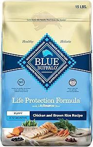 Blue Buffalo Life Protection Formula Puppy Dry Dog Food with DHA and ARA, Made with Natural Ingredients, Chicken & Brown Rice Recipe, 15 lb Bag