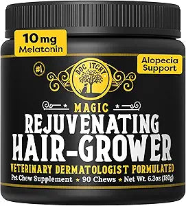 Doc Itchy Rejuvenating Hair-Grower Dog Pet Chews | 10mg Melatonin for Dogs | Hair Growth Booster | Senior Dog Energizer | Calming | Medical-Strength | Food Allergy Safe | Vegan | 90 Count