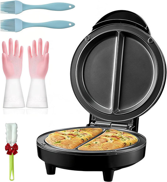 Dual-Zone Electric Omelette Maker, Electric Omelette Maker Nonstick with Indicator Lights, Compact Countertop Egg Maker with Cool-Touch Handle & Stable Base, Easy Breakfast Cooking