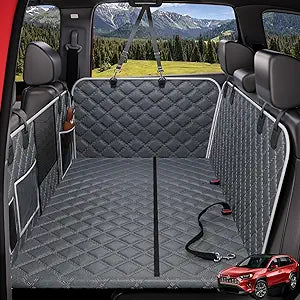 PetGenie Dog Car Seat Cover for Back Seat 10-Layer Military-Grade Protection, Hard Bottom Dog Hammock, Pet Bed Extender for Dogs, Waterproof Seat Protector Universal L Size Fits for SUV Medium Truck