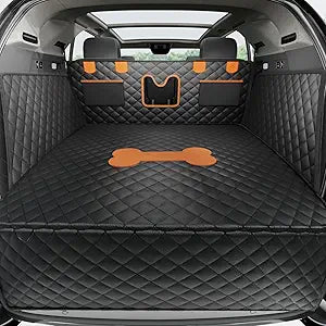 Dog Cargo Liner for SUV, PU Leather 100% Waterproof Pet Trunk Cargo Cover Dog Seat Mat for SUVs Sedans Vans with Bumper Flap Protector, Non-Slip, Large Size Universal Fit, Black