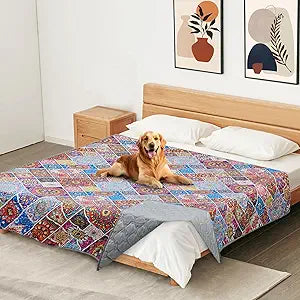 Waterproof Dog Blanket, Bohemian Dog Bed Cover Pet Blanket, Reversible Sofa Couch Cover for Dogs Washable, Protect Furniture Bed Couch Sofa for Puppy Cat (Colorful Medallion, 68Ã—82 Inch)