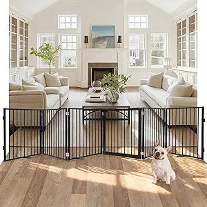 Snagle Paw Extra Wide Dog Gate,Free Standing Dog Fence with Door, Up to 156 Inch Wide Pet Gate with Support Feet for Stairs, Hallways, Doorways, Yard (Black, 6 Panels)