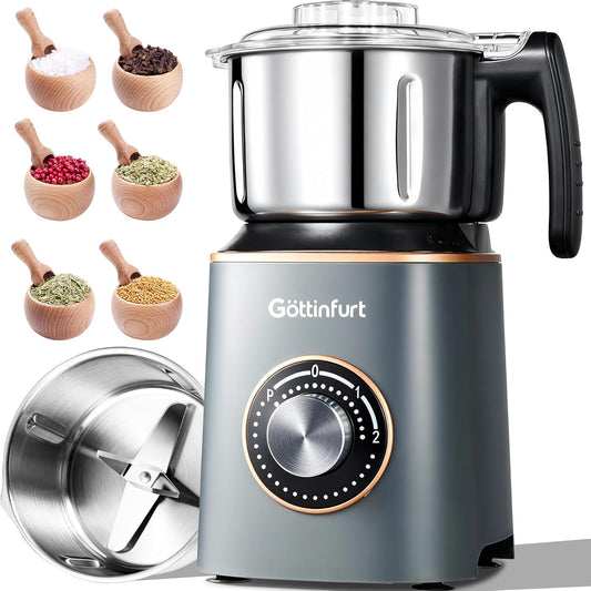 800g Grain Mill Grinder High Speed Electric Stainless Steel Spice Flour Mill Herb Grinder Machine with Detachable Bowl for Dry Wheat, Nuts, Corn, Pepper and Coffee Beans