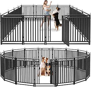 Dog Fence Outdoor Indoor, 40" Inch Height 16 Panels Dog Playpen for Large/Medium/Small Dogs Metal Dog Pen for Yard Camping and RV | Black-Silver