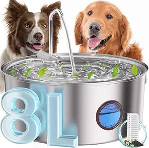 Dog Water Fountain for Large Dogs- 270oz/8L Stainless Steel Dog Water Bowl Dispenser Automatic Pet Water Fountain with Ultra-Quiet Pump/Quadruple Filtration for Dogs, Cats, Multiple Pets