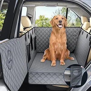 Heavy Duty Dog Car Seat Cover for Back Seat - Waterproof Pet Hammock with Door Protectors, Scratch-Proof,Belt Opening,Machine Washable for Cars, SUVs,Trucks (Large for Full-Size Trucks, Large SUvs)