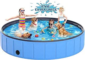 97x16'' Large Foldable Dog Pool Kiddie Pool Thickened, Collapsible Pet Bathing Tub for Large Dogs - Portable Outdoor Swimming Pool for Pets and Dogs