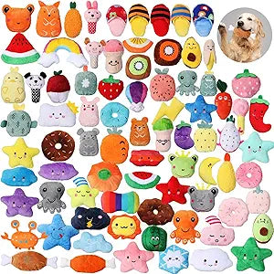 Hungdao 80 Pcs Valentines Dog Toys Bulk Squeaky Dog Gifts for Medium Small Puppy Stuffed Plush Chew Toys Small Pet with Squeakers for Puppies Teething(Novel Style)
