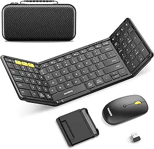 Foldable Keyboard and Mouse, Samsers Folding Bluetooth Keyboard Combo, 2.4G + BT5.0 x 2, Full-Size Portable Travel Keyboard & USB-C Rechargeable Wireless Mouse for iOS Android Windows Mac OS