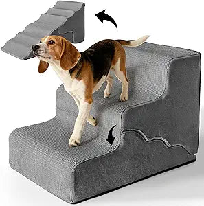 Mestuel Dog Stairs for Small Dogs Cats, Small Pet Stairs Steps, Foam 3-Tier Pet Stairs Steps for Couch Sofa, Dog Ramp Ladder Indoor with Nonslip Bottom &Washable Cover, Beige