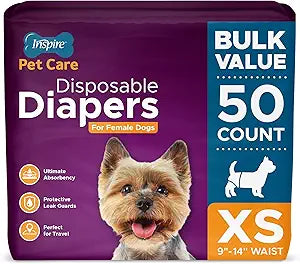 Inspire Pet Care Dog Diapers Female Dogs | Bulk Value Doggie Incontinence, Accidents, for Heat, Pee or Period and Housebreaking (X-Small (50 Count))