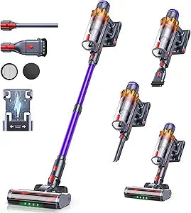 Cordless Vacuum Cleaner, 650W/55KPA/70Mins Vacuum Cleaners for Home, Self-Standing Stick Vacuum with Wall Mount Charging and Auto Mode, Touch Screen, Vacuum Cordless for Pet Hair/Carpet/Floor