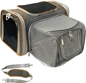 Mr. Peanut's Expandable Airline Approved Soft Sided Pet Carrier, Luxury Travel Tote with Premium Auto Self Locking Zippers, Plush Faux Fleece Bedding with Sturdy Plywood Base, 18LX10.5WX11 H