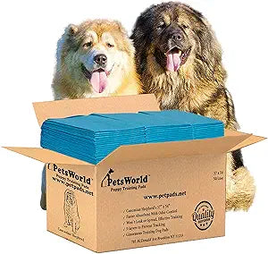 PETSWORLD Enormous Dog Training & Potty Pads, 37x54 inch - Tear Resistant with Strong Leak-Proof Backing, Optional Adhesive Tape, 50 Count