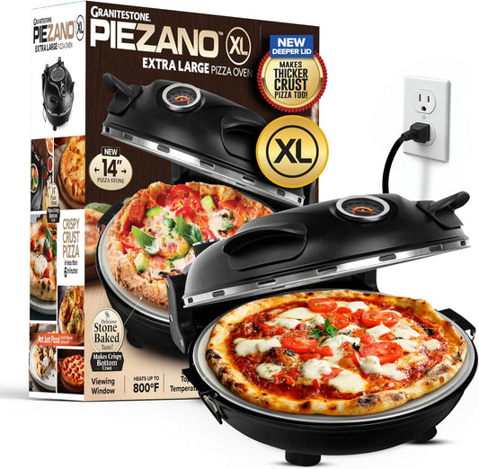 PIEZANO XL 14 Inch Extra Large Crispy Crust Pizza Oven – Family Sized Electric Pizza Oven Indoor Countertop Maker with Stone Heats up to 800˚F for Stone Baked Pizzeria Style at Home