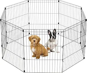 IRIS USA 30" 8-Panel Metal Pet Dog Puppy Playpen, Indoor/Outdoor Dog Fence, 58 x 58 x 30, Foldable, Customizable, Black
