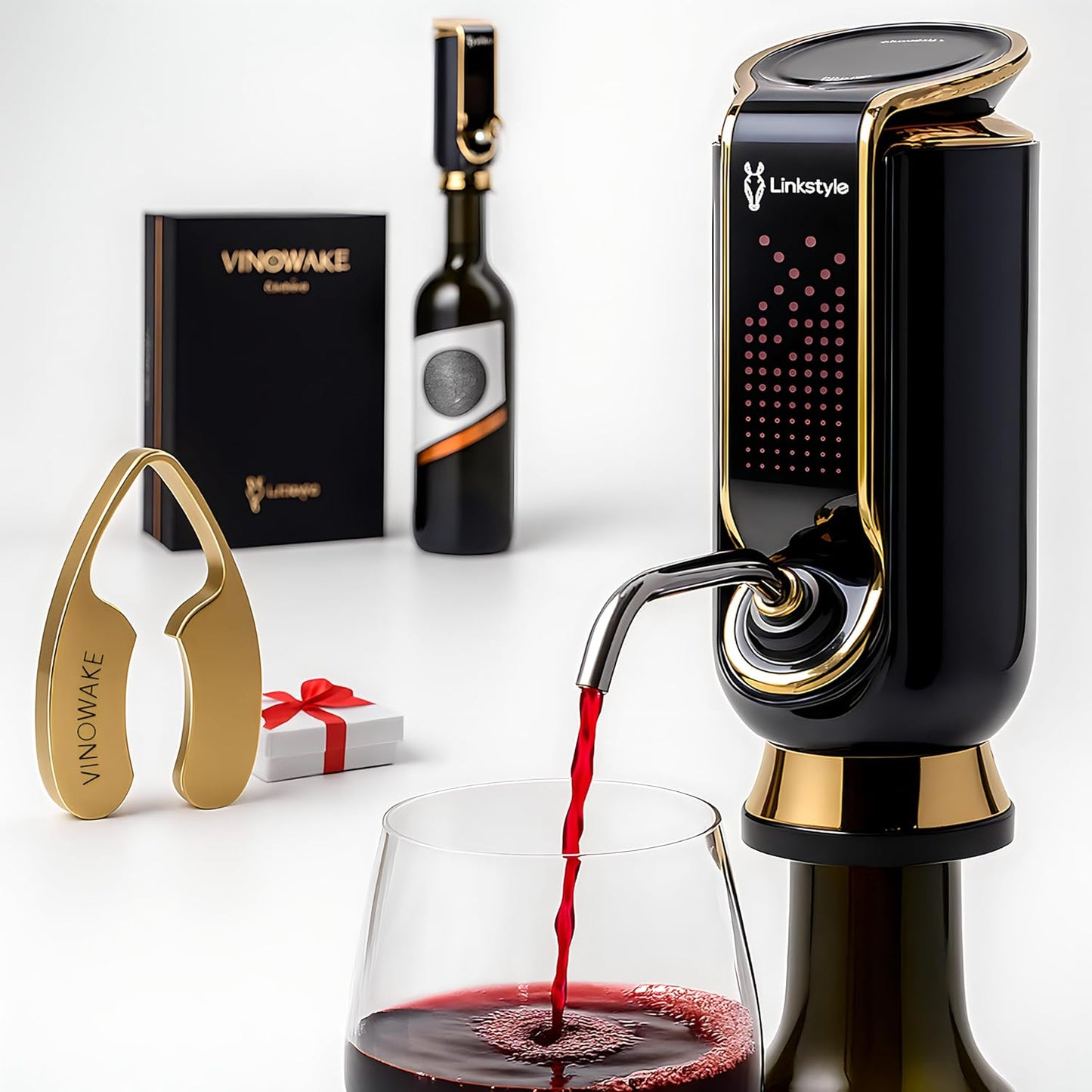 VINOWAKE Triovino Electric Wine Aerator, Dispenser and Preserver By LINKSTYLE \u2014 3-in-1 Instant Aeration For Improved Taste, Measured Pouring & Wine Preservation up to 20-days