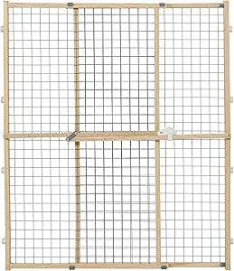 Midwest Homes for Pets Wire Mesh Pet Safety Gate, Dog Gate Expands to 50 Inches Wide, 44 Inches Tall, No Damage to Walls, Natural Wood and Powder Coated Wire
