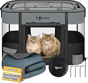 Dog Playpen,Cat Pet Puppy Pen,Portable Playpens for Dogs Indoor Outdoor Travel Camping Use,Foldable Dog Kennel Tent Crate for Rabbit Small Animals with Carrying Case (Dark Grey with Pad, Small)