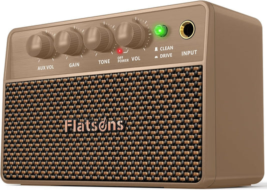 Flatsons FBA-10 Guitar Amplifier, Drive\/Clean Tone Electric Guitars Amp, 10W Mini Portable Amp with Type-C Rechargeable Battery 6H Work, Wireless Vintage Guitar Speaker for Practice Travel (Khaki)