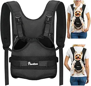 Pawaboo Pet Dog Front Carrier Backpacks, Legs Out Pet Carrier Backpack for Dogs, Adjustable Dog Chest Carriers Purse for Small Medium Dogs Hands Free for Travel Hiking Cycling Camping, S, Black