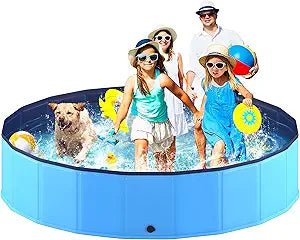 Niubya Portable Dog Pool, Foldable Pet Swimming Pool, Anti-Slip Collapsible Pet Bathtub, Hard Plastic Bath Pool for Pets Dogs and Cats, 80 x 16 Inches