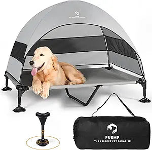 Elevated Dog Bed with Canopy |Included Travel Bag| |XL Size Portable Dog Bed|Widened Anti Slip Feet & Rain Resistant|Cooling|Elevated|Raised Cot for Large Dogs|Removable Shade