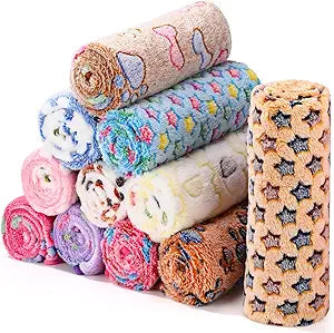 Tatuo 12 Pieces Puppy Blanket Warm Cat Dog Sleep Mat Pet Kitten Fleece Doggy Blankets with Cute Dog Paw Bone Star Elephant Patterns Printed Fluffy Blanket for Small Cat Puppy (41 x 30 Inch)