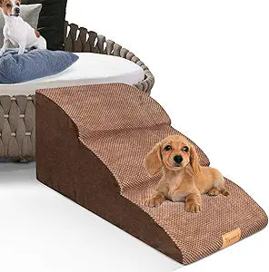 Topmart High Density Extended Foam Dog Ramp&Steps 3 Tiers,15.7" High,Non-Slip Dog Stairs with Waterproof Cover,Soft Foam Pet Ladder,Best for Injured,Older Cats,Pets with Joint Pain