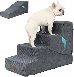 4-Step Dog Stair and Ramp for Small Dogs and Cats, Pet Steps for Bed with Non-Slip Bottom, Grey
