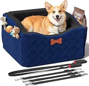 Dog Car Seat for Small Medium Dogs, 6" Elevated Dog Booster Seat with ISOFIX Safety Fixation, Washable Cover & High Density Memory Foam, Portable for Car Front/Rear/Trunk Home Outdoor Use (Navy Blue)