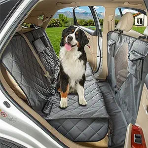 Car Dogs All Covered Back Seat Cover with Mesh Window, Bench and Hammock Combination Detachable Pet Seat Cover Suitable for Most Vehicles (Grey, Standard)