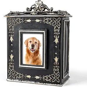 AELS Large Pet Urn Memory Box for Keepsakes with Photo Slot, Dog Memorial Urns for Ashes, Cat or Dog Cremation Urns, Black