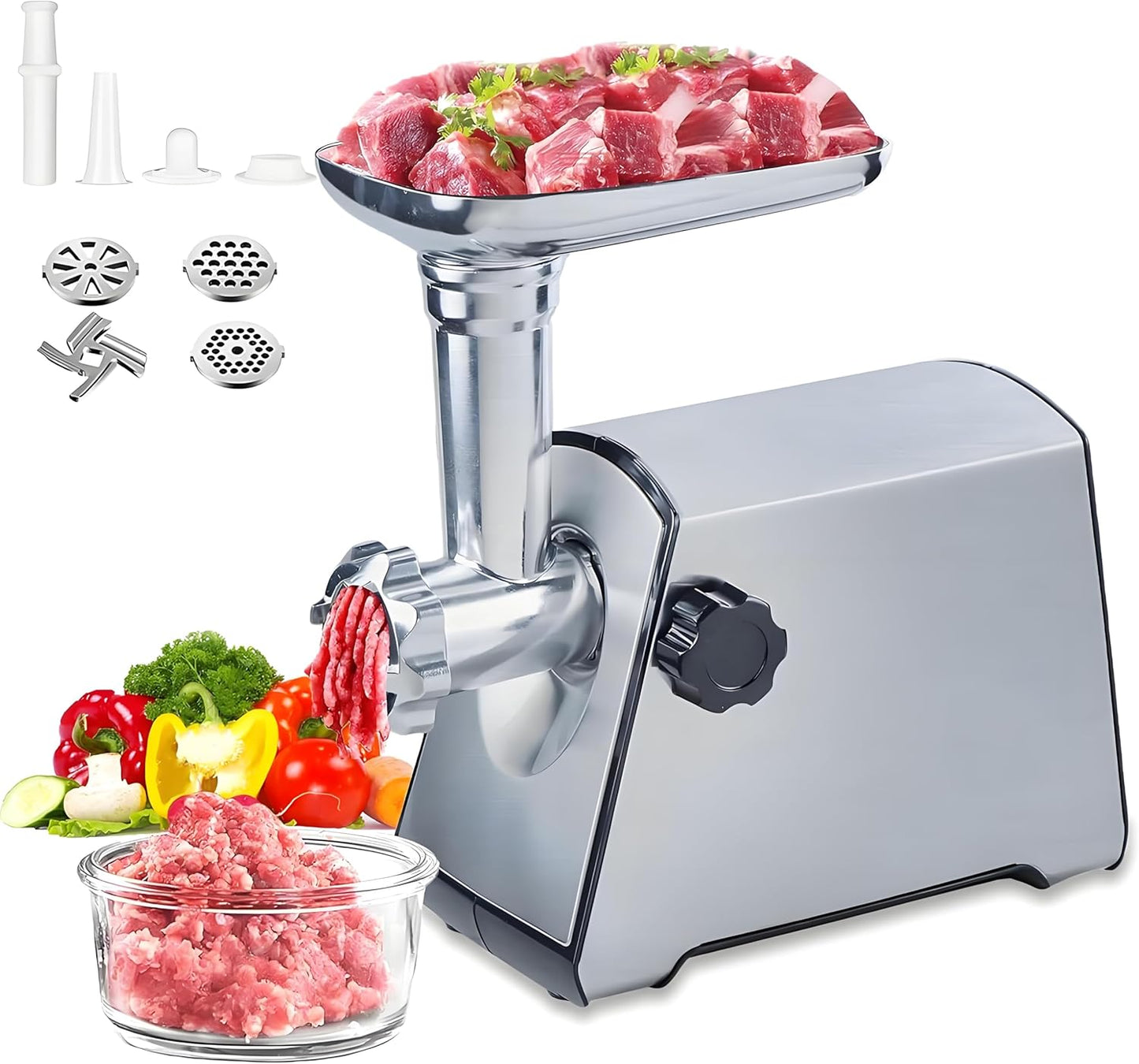BenRich 2800W Electric Meat Grinder - Sausage Maker Stuffer with 3 Cutting Plates, Blades & Kubbe Kit, Powerful Motor Mincer Machine for Home Kitchen Use