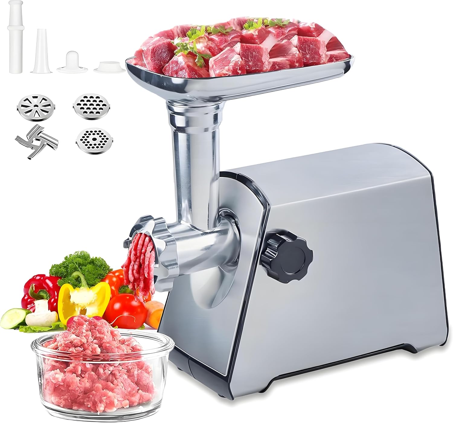 BenRich 2800W Electric Meat Grinder - Sausage Maker Stuffer with 3 Cutting Plates, Blades & Kubbe Kit, Powerful Motor Mincer Machine for Home Kitchen Use