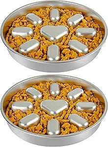 Slow Feeder Dog Bowls with Non-Slip Mat, Stainless Steel Metal Slow Feeder for Small & Medium Dogs, 2 Cups Pet Bowl for Slows Down Eating, Dishwasher Safe, Anti-Gulping Dog Bowl -2 Pack