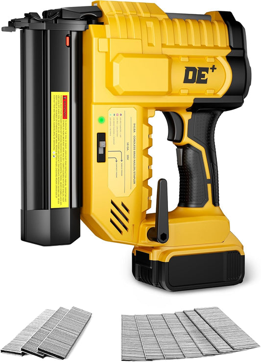 DeForce 2" Nail Gun Cordless for Dewalt 20V Max Battery, 2 IN 1 Electric Brad Nailer and Stapler, Tool-Free Jam Release Design, 1000pcs Nails and Staples, 2 Firing Modes, Adjustable Depth, 18 Gauge