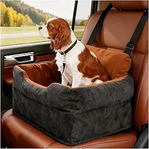 Avont Dog Car Booster Seat for Small/Medium Dogs Under 30 lbs, Elevated Puppy Carseat, Front Seat Pet Car Bed -Black