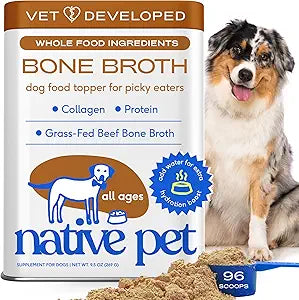 Native Pet Bone Broth for Dogs and Cats - Made with Real Beef Bone Broth, Dog Food Toppers for Picky Eaters - Provides Extra Hydration & Nutrition for Joint Strength, Immunity & Heart Health-96 Scoops
